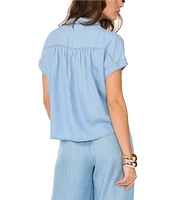 1. STATE Point Collar Short Sleeve Blouse