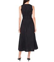 1. STATE Poplin Crew Neckline Sleeveless Pintuck Midi Fit And Flare Dress