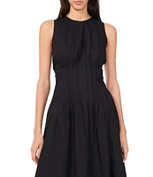 1. STATE Poplin Crew Neckline Sleeveless Pintuck Midi Fit And Flare Dress
