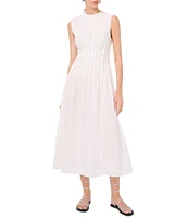 1. STATE Poplin Crew Neckline Sleeveless Pintuck Midi Fit And Flare Dress