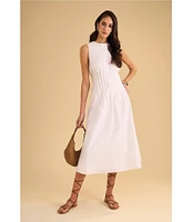 1. STATE Poplin Crew Neckline Sleeveless Pintuck Midi Fit And Flare Dress