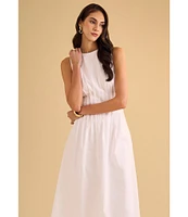 1. STATE Poplin Crew Neckline Sleeveless Pintuck Midi Fit And Flare Dress