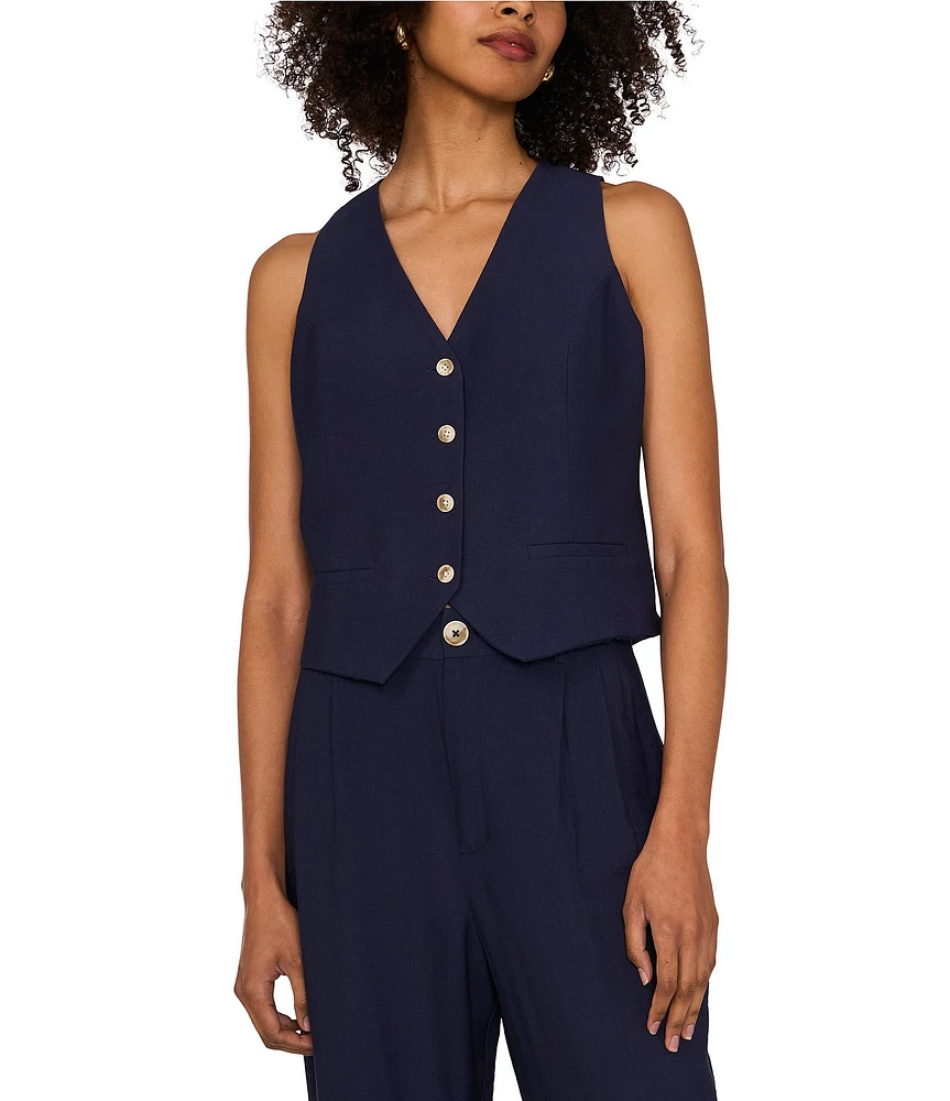 1. STATE Rumple Button Front V-Neck Coordinating Sleeveless Vest