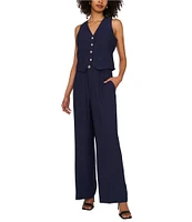 1. STATE Rumple Button Front V-Neck Coordinating Sleeveless Vest