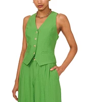 1. STATE Rumple Button Front V-Neck Coordinating Sleeveless Vest