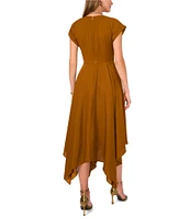 1. STATE Short Sleeve Asymmetrical Hem Tie Front Midi Dress