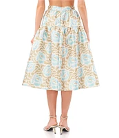 1. STATE Sketched Floral Print Round Twill High Waisted Coordinating Full Midi Skirt