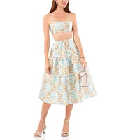 1. STATE Sketched Floral Print Round Twill Square Neck Sleeveless Spaghetti Strap Coordinating Cropped Top