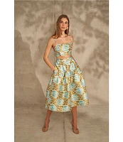 1. STATE Sketched Floral Print Round Twill Square Neck Sleeveless Spaghetti Strap Coordinating Cropped Top