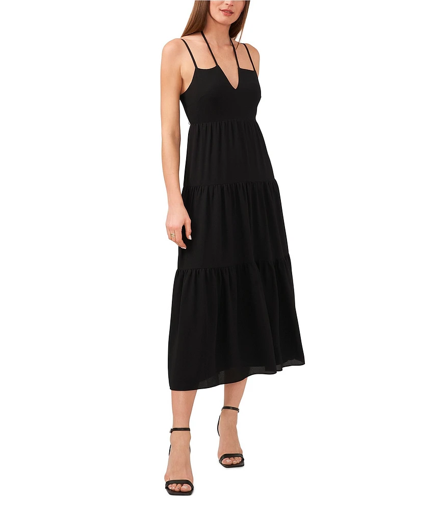 1. STATE Sleeveless Strappy V-Neck Heavy Crepe A-Line Maxi Dress