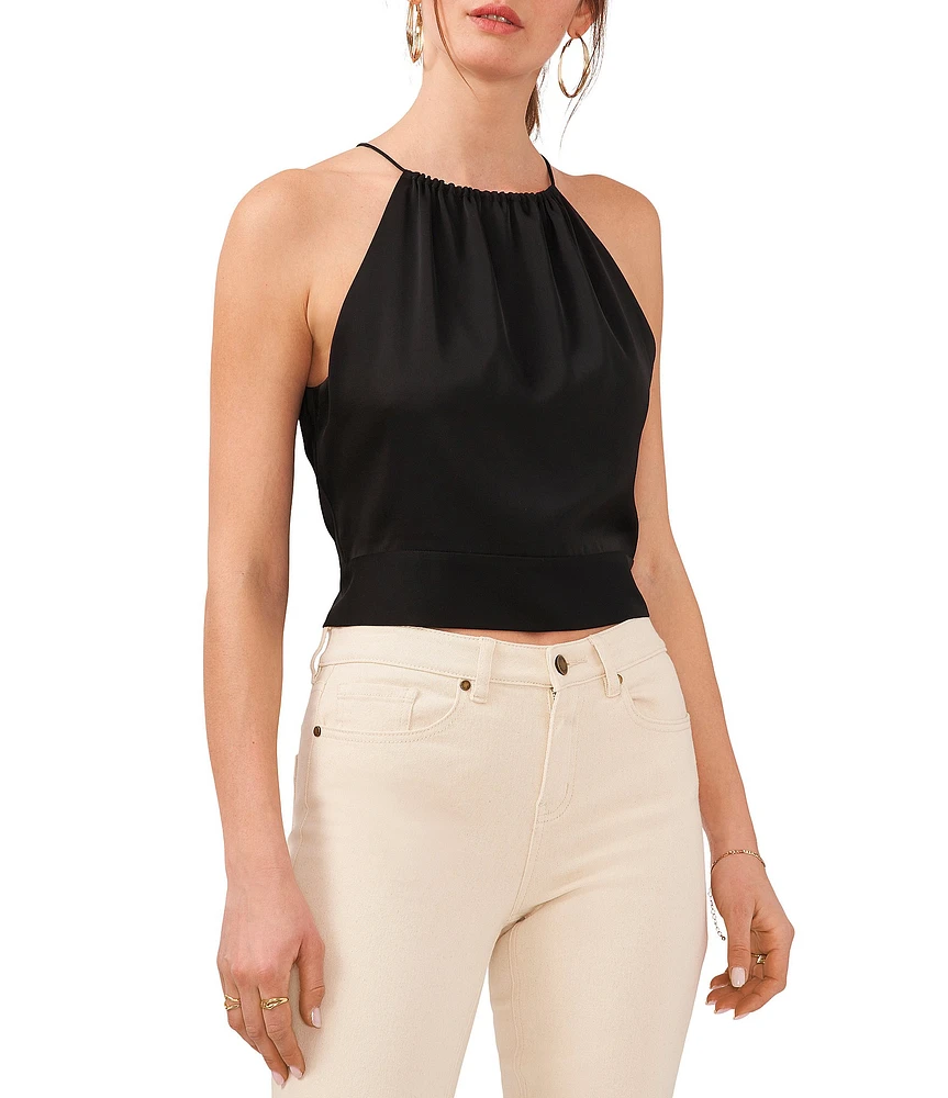 1. STATE Sleeveless Tie Back Halter Neck Satin Top