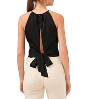 1. STATE Sleeveless Tie Back Halter Neck Satin Top