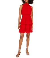 1. STATE Smocked Mock Neck Sleeveless Ruffle Tiered Mini Dress