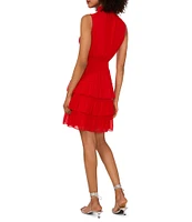 1. STATE Smocked Mock Neck Sleeveless Ruffle Tiered Mini Dress