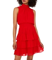1. STATE Smocked Mock Neck Sleeveless Ruffle Tiered Mini Dress