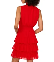 1. STATE Smocked Mock Neck Sleeveless Ruffle Tiered Mini Dress