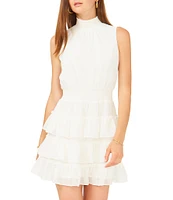 1. STATE Smocked Mock Neck Sleeveless Ruffle Tiered Mini Dress