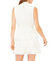 1. STATE Smocked Mock Neck Sleeveless Ruffle Tiered Mini Dress