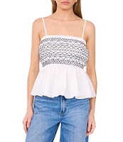 1. STATE Square Neck Sleeveless Smocked Peplum Top