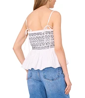 1. STATE Square Neck Sleeveless Smocked Peplum Top