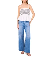 1. STATE Square Neck Sleeveless Smocked Peplum Top