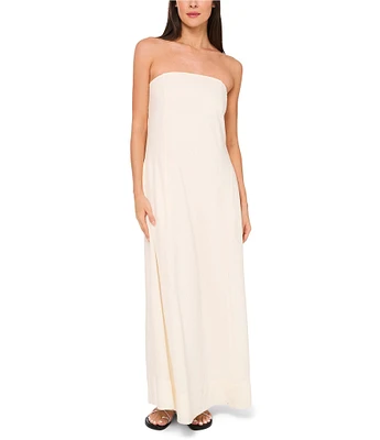 1. STATE Strapless Linen Blend Smocked Back Pocketed A-Line Dress