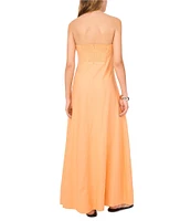 1. STATE Strapless Linen Blend Smocked Back Pocketed A-Line Dress