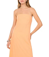 1. STATE Strapless Linen Blend Smocked Back Pocketed A-Line Dress