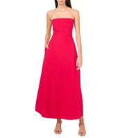 1. STATE Strapless Linen Blend Smocked Back Pocketed A-Line Dress