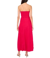1. STATE Strapless Linen Blend Smocked Back Pocketed A-Line Dress
