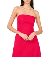 1. STATE Strapless Linen Blend Smocked Back Pocketed A-Line Dress