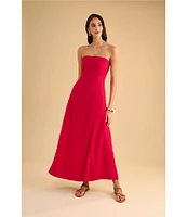 1. STATE Strapless Linen Blend Smocked Back Pocketed A-Line Dress