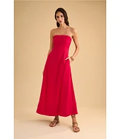 1. STATE Strapless Linen Blend Smocked Back Pocketed A-Line Dress