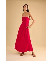 1. STATE Strapless Linen Blend Smocked Back Pocketed A-Line Dress