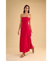 1. STATE Strapless Linen Blend Smocked Back Pocketed A-Line Dress