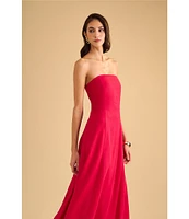 1. STATE Strapless Linen Blend Smocked Back Pocketed A-Line Dress
