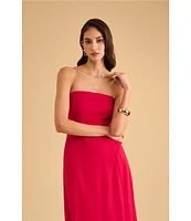 1. STATE Strapless Linen Blend Smocked Back Pocketed A-Line Dress