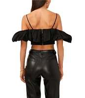 1. STATE Taffeta Bubble Off-the-Shoulder Short Sleeve Cropped Ponte Top