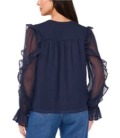 1. STATE V Neck Long Sheer Ruffle Sleeve Blouse