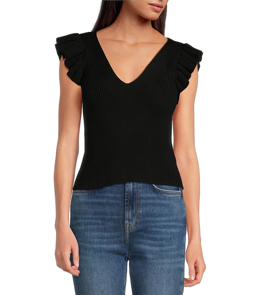 1. STATE V-Neck Short Flutter Sleeve Top