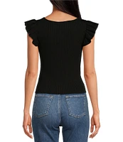 1. STATE V-Neck Short Flutter Sleeve Top