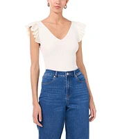 1. STATE V-Neck Short Flutter Sleeve Top