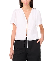 1. STATE V-Neck Short Sleeve Tie Front Blouse