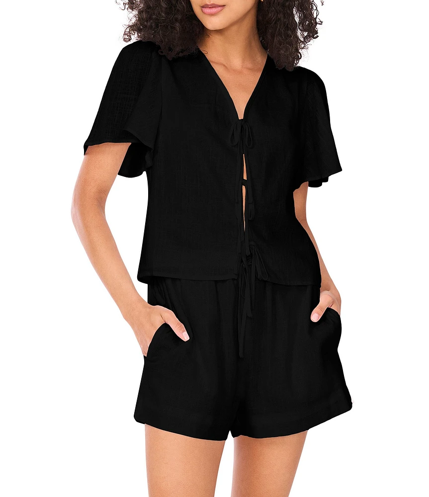 1. STATE V-Neck Short Sleeve Tie Front Blouse