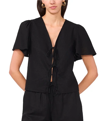 1. STATE V-Neck Short Sleeve Tie Front Blouse