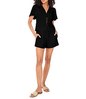 1. STATE V-Neck Short Sleeve Tie Front Blouse