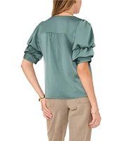 1. STATE V-Neck Short Tiered Bubble Sleeve Blouse