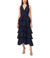 1. STATE V-Neck Sleeveless Cascading Ruffle Maxi A-Line Dress
