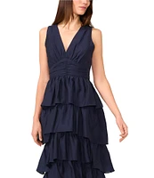 1. STATE V-Neck Sleeveless Cascading Ruffle Maxi A-Line Dress