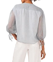 1. STATE Woven Floral Print Spilt Round Neck Pintuck 3/4 Sleeve Blouse